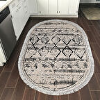 Dekoreko Kaymaz Taban Djt Mutfak Halısı Star Pamuk Saçaklı Oval İskandinav M5141