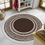 Dekoreko Kaymaz Taban Djt Mutfak Halısı Yıldız Deri Saçaklı Yuvarlak Modern 651M