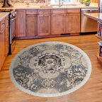 Dekoreko Kaymaz Taban Djt Mutfak Halısı Yıldız Deri Saçaklı Yuvarlak Modern 1903M