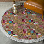 Dekoreko Kaymaz Taban Djt Salon Halısı Star Pamuk Saçaklı Yuvarlak Modern 2155M