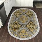 Dekoreko Kaymaz Taban Djt Mutfak Halısı Trend Saçaklı Oval Modern 659M