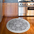 Dekoreko Kaymaz Taban Djt Mutfak Halısı Yıldız Deri Saçaklı Yuvarlak Modern 1861M