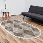 Dekoreko Kaymaz Taban Djt Salon Halısı Star Pamuk Saçaklı Oval İskandinav F5131