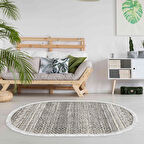 Dekoreko Kaymaz Taban Djt Salon Halısı Yıldız Deri Saçaklı Oval İskandinav F5087