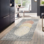 Dekoreko Kaymaz Taban Djt Mutfak Halısı Yıldız Deri Saçaklı Modern E4052 Krem Oranj Kırmızı