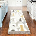 Dekoreko Kaymaz Taban Djt Mutfak Halısı Yıldız Deri Saçaklı Modern S1030