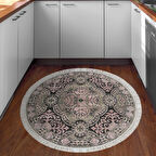 Dekoreko Kaymaz Taban Djt Mutfak Halısı Star Pamuk Saçaklı Yuvarlak Modern 659M