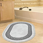 Dekoreko Kaymaz Taban Djt Banyo Halısı Yıldız Deri Saçaklı Oval Modern 626M