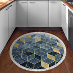 Dekoreko Kaymaz Taban Djt Mutfak Halısı Star Pamuk Saçaklı Yuvarlak İskandinav 2146M