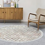 Dekoreko Kaymaz Taban Djt Salon Halısı Trend Saçaklı Yuvarlak İskandinav F5079