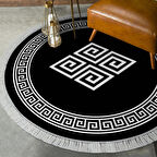 Dekoreko Kaymaz Taban Djt Salon Halısı Star Pamuk Saçaklı Yuvarlak Modern 656M