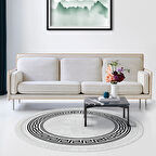 Dekoreko Kaymaz Taban Djt Salon Halısı Yıldız Deri Saçaklı Yuvarlak Modern 626M