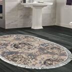 Dekoreko Kaymaz Taban Djt Banyo Halısı Trend Saçaklı Oval Modern 1903M