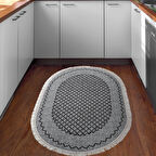 Dekoreko Kaymaz Taban Djt Mutfak Halısı Trend Saçaklı Oval Modern M5001