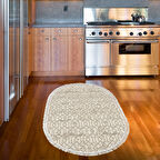 Dekoreko Kaymaz Taban Djt Mutfak Halısı Yıldız Deri Saçaklı Oval Modern 757