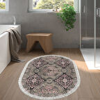 Dekoreko Kaymaz Taban Djt Banyo Halısı Star Pamuk Saçaklı Oval Modern 659M