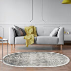 Dekoreko Kaymaz Taban Djt Salon Halısı Yıldız Deri Saçaklı Oval İskandinav F5083