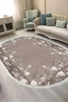 Dijital Baskılı Oval Salon Halısı | Kaymaz Yıkanabilir | Keçe Taban Saçaklı | Çiçekli | P1388
