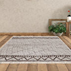 Dekoreko Kaymaz Taban Djt Salon Halısı Yıldız Deri Saçaklı İskandinav F5081