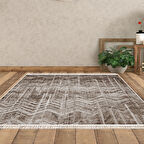 Dekoreko Kaymaz Taban Djt Salon Halısı Yıldız Deri Saçaklı İskandinav F5083