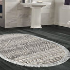 Dekoreko Kaymaz Taban Djt Banyo Halısı Star Pamuk Saçaklı Oval İskandinav F5087