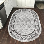 Dekoreko Kaymaz Taban Djt Mutfak Halısı Trend Saçaklı Oval İskandinav F5081