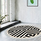 Dekoreko Kaymaz Taban Djt Salon Halısı Star Pamuk Saçaklı Yuvarlak Modern 658M