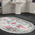 Dekoreko Kaymaz Taban Djt Banyo Halısı Star Pamuk Saçaklı Oval Modern F5138