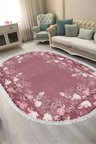 Dijital Baskılı Oval Salon Halısı | Kaymaz Yıkanabilir | Keçe Taban Saçaklı | Çiçekli | P1388