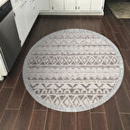 Dekoreko Kaymaz Taban Djt Mutfak Halısı Yıldız Deri Saçaklı Yuvarlak İskandinav F5078