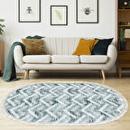 Dekoreko Kaymaz Taban Djt Salon Halısı Yıldız Deri Saçaklı Oval İskandinav F5124