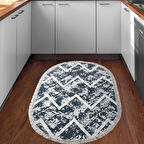 Dekoreko Kaymaz Taban Djt Mutfak Halısı Yıldız Deri Saçaklı Oval İskandinav F5128