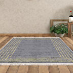 Dekoreko Kaymaz Taban Djt Salon Halısı Yıldız Deri Saçaklı Modern M5142