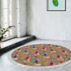 Dekoreko Kaymaz Taban Djt Salon Halısı Trend Saçaklı Yuvarlak Modern 2155M