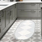 Dekoreko Kaymaz Taban Djt Mutfak Halısı Star Pamuk Saçaklı Oval İskandinav F5085