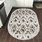 Dekoreko Kaymaz Taban Djt Mutfak Halısı Yıldız Deri Saçaklı Oval İskandinav F5136