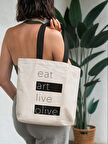 Eat Art Live Olive - Siyah Kulplu Gabardin Bez Çanta
