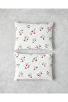 Cherry Blossom Kolay Ütülenir 2'li Yastık Kılıfı 50x70 cm Beyaz - Kırmızı