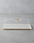 Lustre Cam Kapaklı Kek Standı 36,5x17,5 cm Krem-Gold