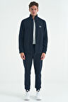 Lacivert Dik Yaka Fermuarlı Jogger Rahat Form Erkek Eşofman Takım - 85198 | XXL