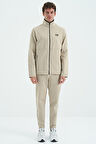 Bej Dik Yaka Gizli Cep Detaylı Standart Kalıp Erkek Eşofman Takım - 85209 | M