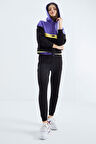 Siyah Kapüşonlu Renk Bloklu Kadın Eşofman Takım - 95327 | XXL
