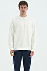Ekru O Yaka Şardonlu Rahat Form Basic Erkek Sweatshirt - 88137 | XL