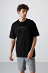Siyah Pamuklu Kalın Yumuşak Dokulu Oversize Fit Baskılı Erkek T-Shirt - 88320 | XL