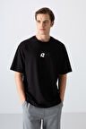 Siyah Pamuklu Kalın Yumuşak Dokulu Oversize Fit Baskılı Erkek T-Shirt - 88350
