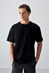 Siyah %100 Pamuk Kalın Yumuşak Dokulu Oversize Fit Basic Erkek T-Shirt - 88353