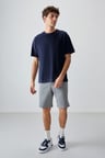 Lacivert %100 Pamuk Kalın Yumuşak Dokulu Oversize Fit Basic Erkek T- Shirt - 88353 | XL