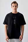 Siyah %100 Pamuk Kalın Yumuşak Dokulu Oversize Fit Baskılı Erkek T- Shirt - 88355 | S
