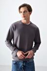 Koyu Gri Pamuk Dokulu Standart Fit Basic Erkek Sweatshirt - 88363 | M