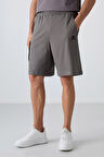 Koyu Gri Pamuklu Kalın Yumuşak Dokulu Comfort Fit Baskılı Erkek Şort - 81266